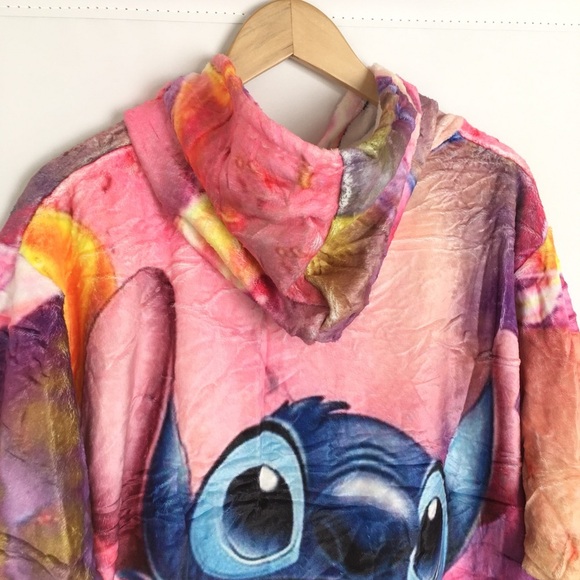 Disney Lilo & Stitch COMFY Wearable Blanket Hoodie Unisex Sz M Blue Yellow Pink - Picture 9 of 12